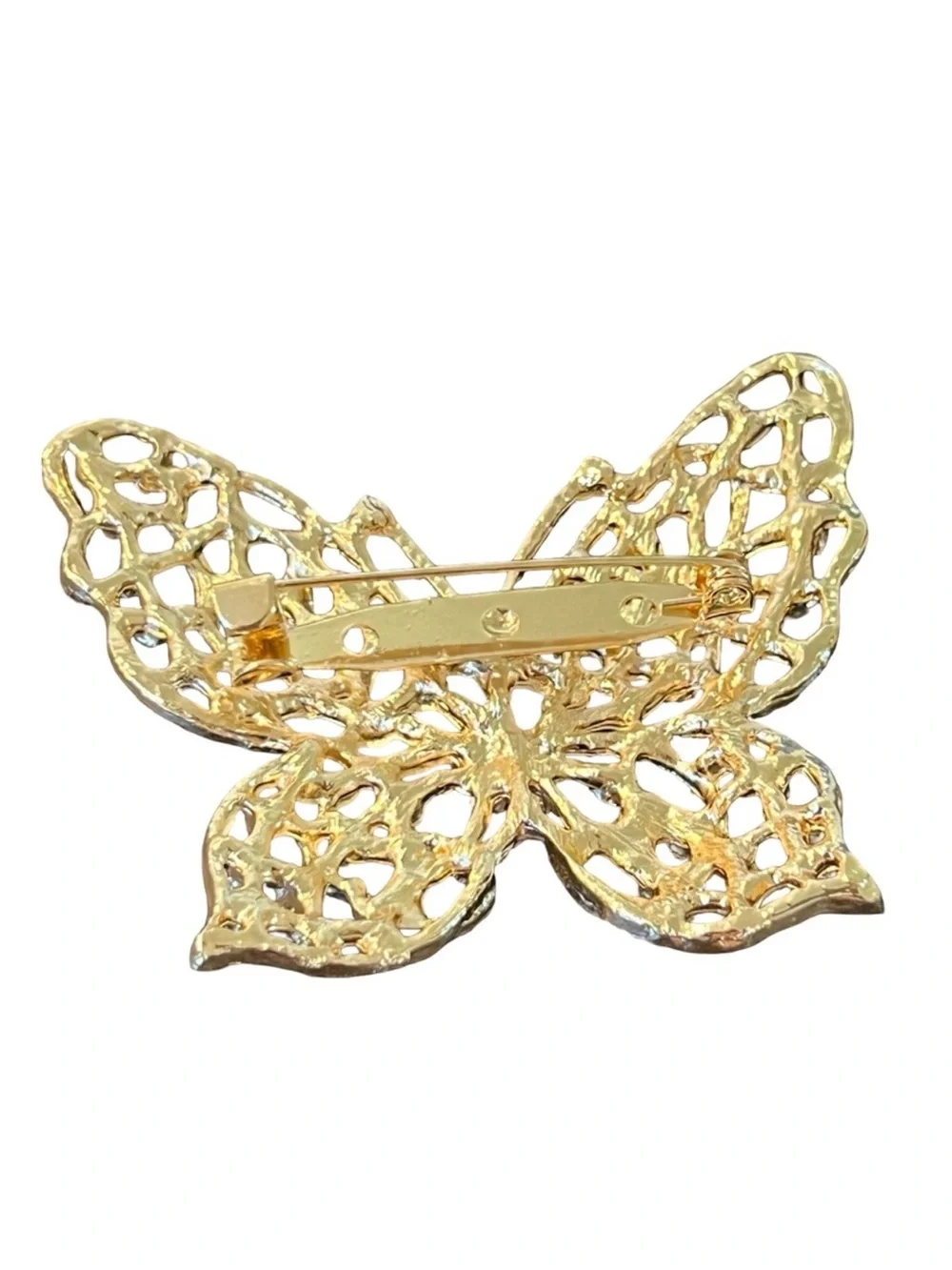 Gold Butterfly Brooch with Black and Iridescent Stones FINAL PRICE DROP